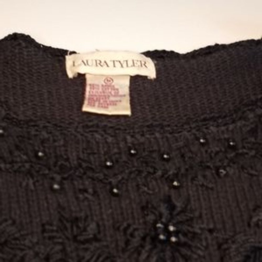 Vintage Laura Tyler Women's Faux Pearl Sweater - Size (M) - Black - Picture 4 of 7